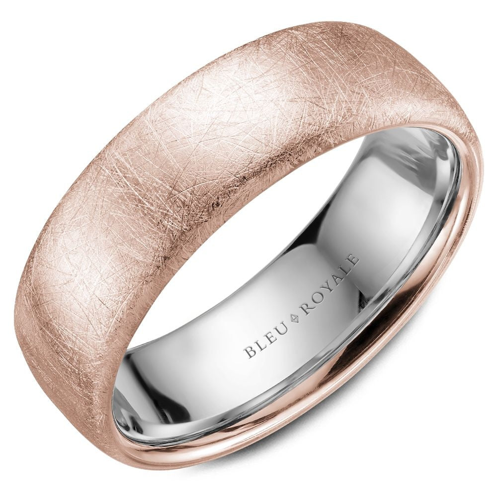 Bleu Royale Men's Wedding Band - Legacy 14K Two-Tone Rose and White Gold with Diamond Brushed Finish - 7.5mm Width from the Legacy Collection