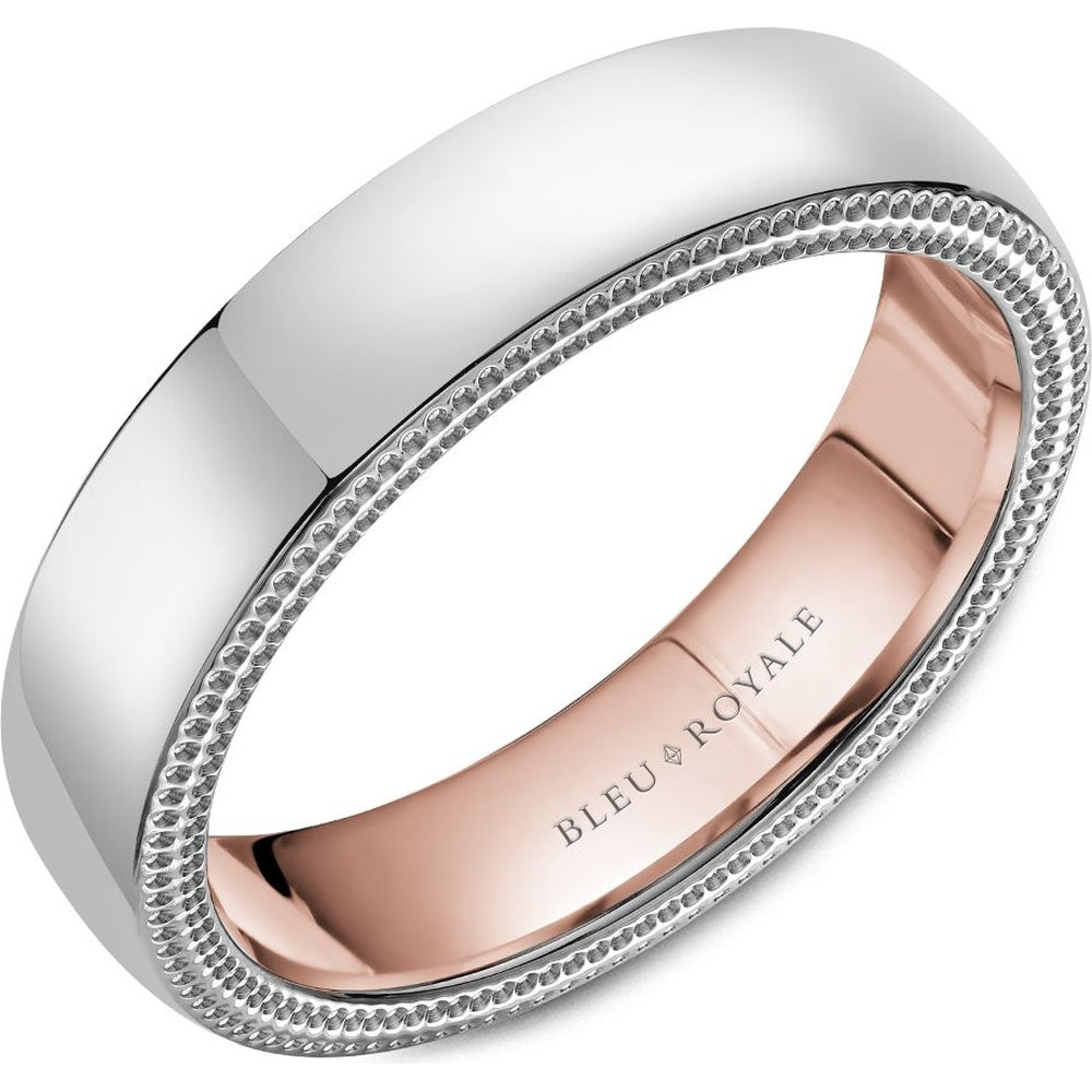 Bleu Royale Men's Wedding Band - Legacy 14K Two-Tone White and Rose Gold with Milgrain Edge and High Polish Finish - 5.5mm Width from the Legacy Collection