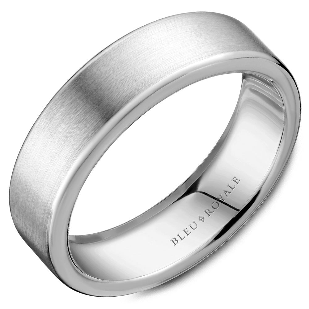 Bleu Royale Men's Wedding Band - Legacy 14K White Gold with Brushed Center and High Polish Edges - 6.5mm Width from the Legacy Collection