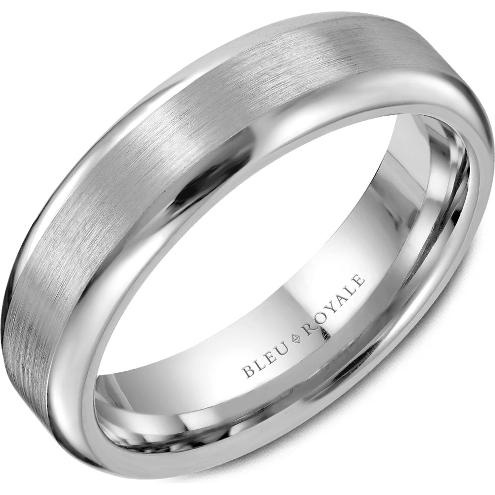 Bleu Royale Men's Wedding Band - Legacy 14K White Gold with Brushed Sandpaper Finish and High Polish Edges - 6mm Width from the Legacy Collection