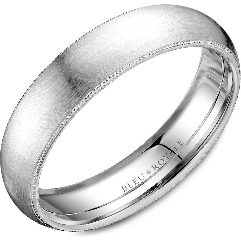 Bleu Royale Men's Wedding Band - Legacy 14K White Gold with Brushed Sandpaper Finish and Milgrain Edges - 5.5mm Width from the Legacy Collection