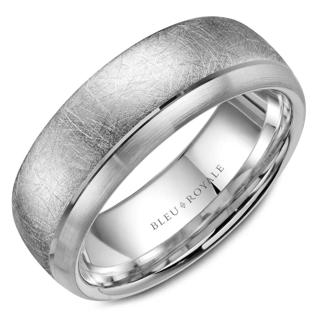 Bleu Royale Men's Wedding Band - Legacy 14K White Gold with Diamond Brush and Sandpaper Texture Finish - 7.5mm Width from the Legacy Collection