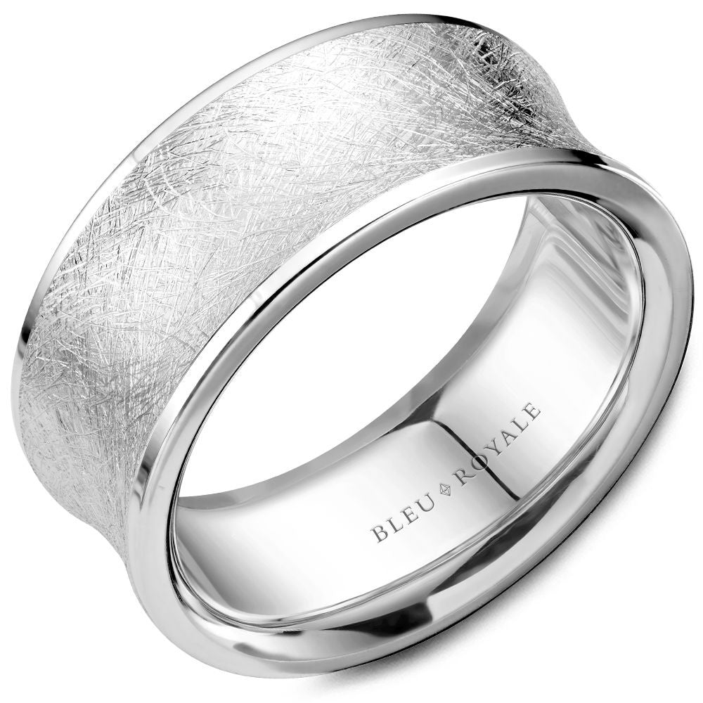 Bleu Royale Men's Wedding Band - Legacy 14K White Gold with Diamond-Brushed Center and High-Polish Edges - 9.5mm Width from the Legacy Collection