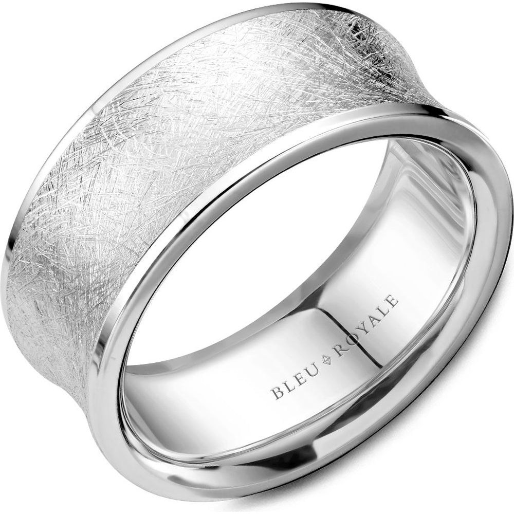 Bleu Royale Men's Wedding Band - Legacy 14K White Gold with Diamond Brushed Center and High Polish Sides- Available in Multiple Metals and Sizes - 9.5mm Width from the Legacy Collection