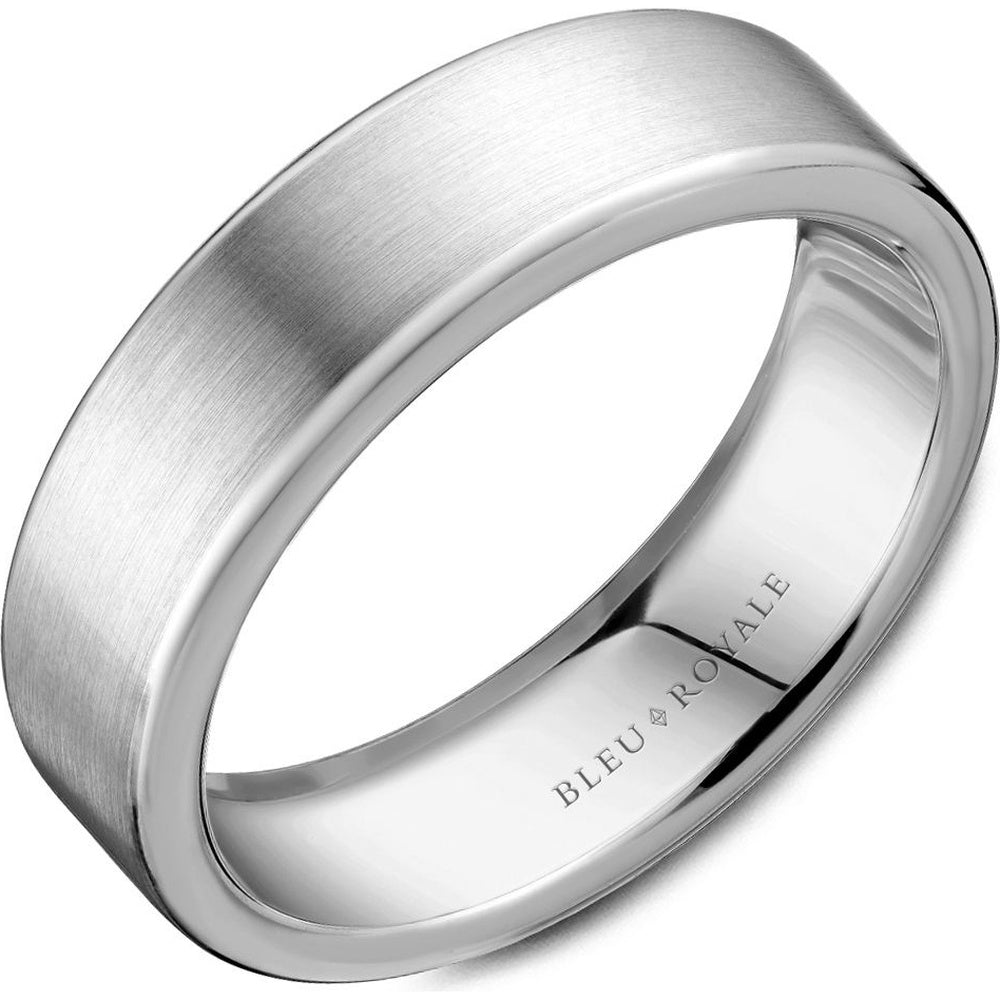 Bleu Royale Men's Wedding Band - Legacy 14K White Gold with Sandpaper Finish and High Polish Edges - 6.5mm Width from the Legacy Collection