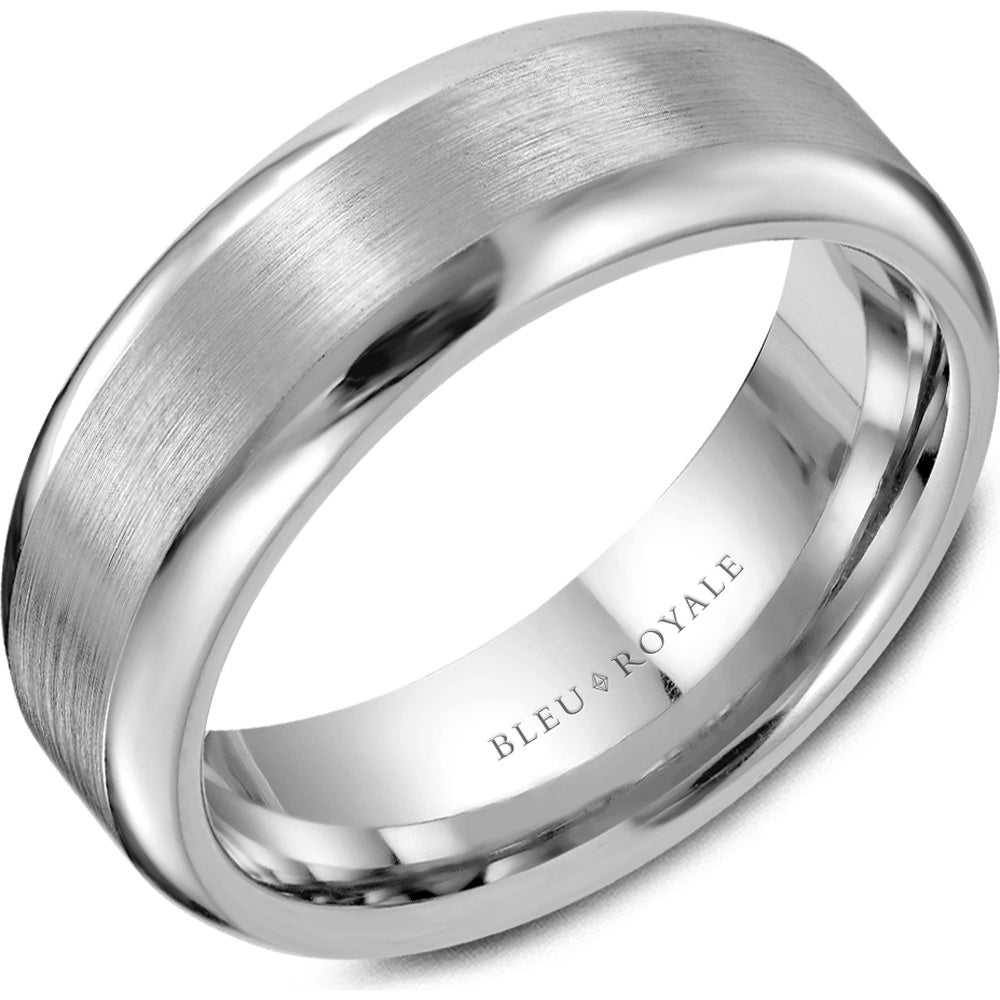 Bleu Royale Men's Wedding Band - Legacy 14K White Gold with Sandpaper Finish and High Polish Edges - 7mm Width from the Legacy Collection