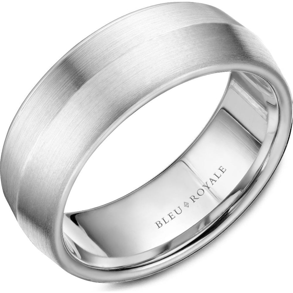 Bleu Royale Men's Wedding Band - Legacy 14K White Gold with Sandpaper Finish and High Polish Edges - 8mm Width from the Legacy Collection