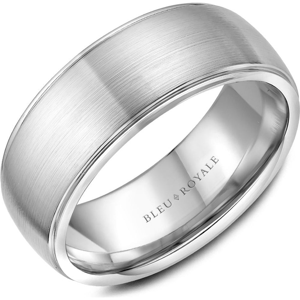 Bleu Royale Men's Wedding Band - Legacy 14K White Gold with Sandpaper Top and High Polish Edges - 8.5mm Width from the Legacy Collection