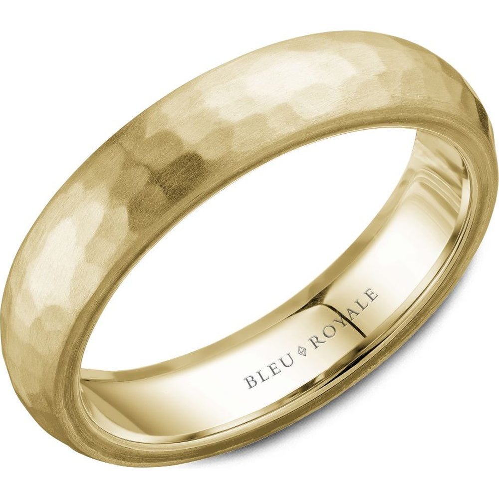 Bleu Royale Men's Wedding Band - Legacy 14K Yellow Gold Frosted Hammered - 5mm Width from the Legacy Collection