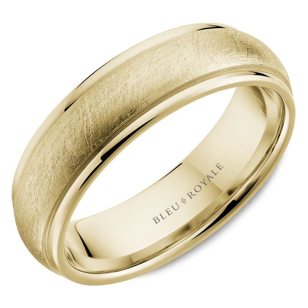 Bleu Royale Men's Wedding Band - Legacy 14K Yellow Gold with Diamond-Brushed Center and High-Polish Sides - 6.5mm Width from the Legacy Collection