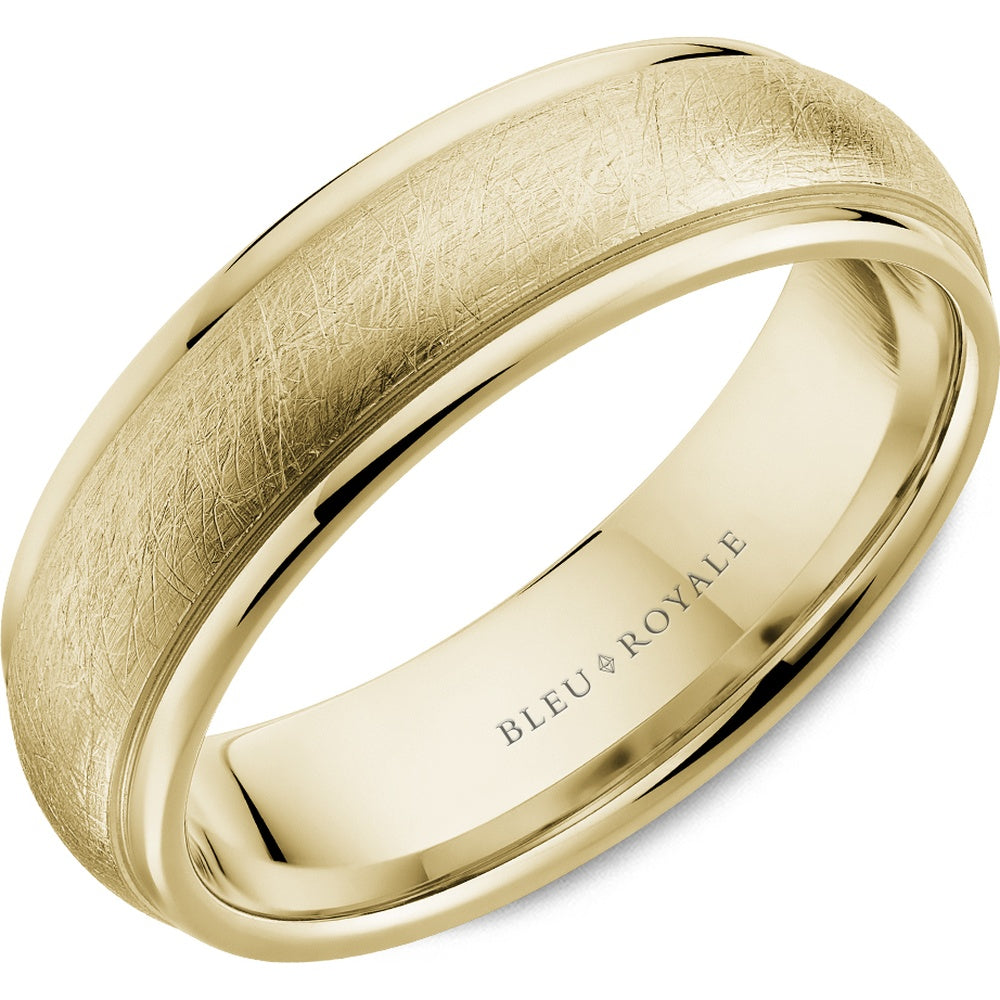 Bleu Royale Men's Wedding Band - Legacy 14K Yellow Gold with Diamond-Brushed Center and High-Polish Sides - 6.5mm Width from the Legacy Collection