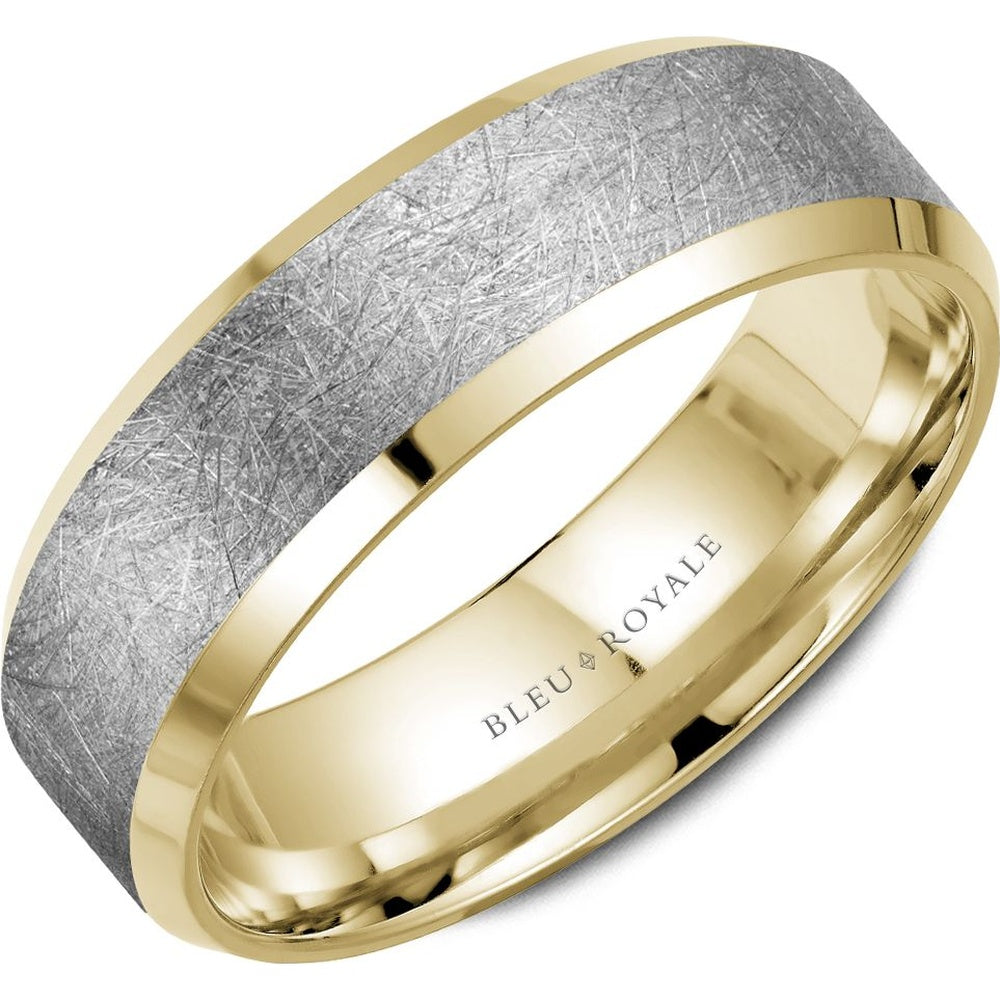 Bleu Royale Men's Wedding Band - Legacy 14K Yellow Gold with Diamond-Brushed Top and High-Polish Edges - 7mm Width from the Legacy Collection