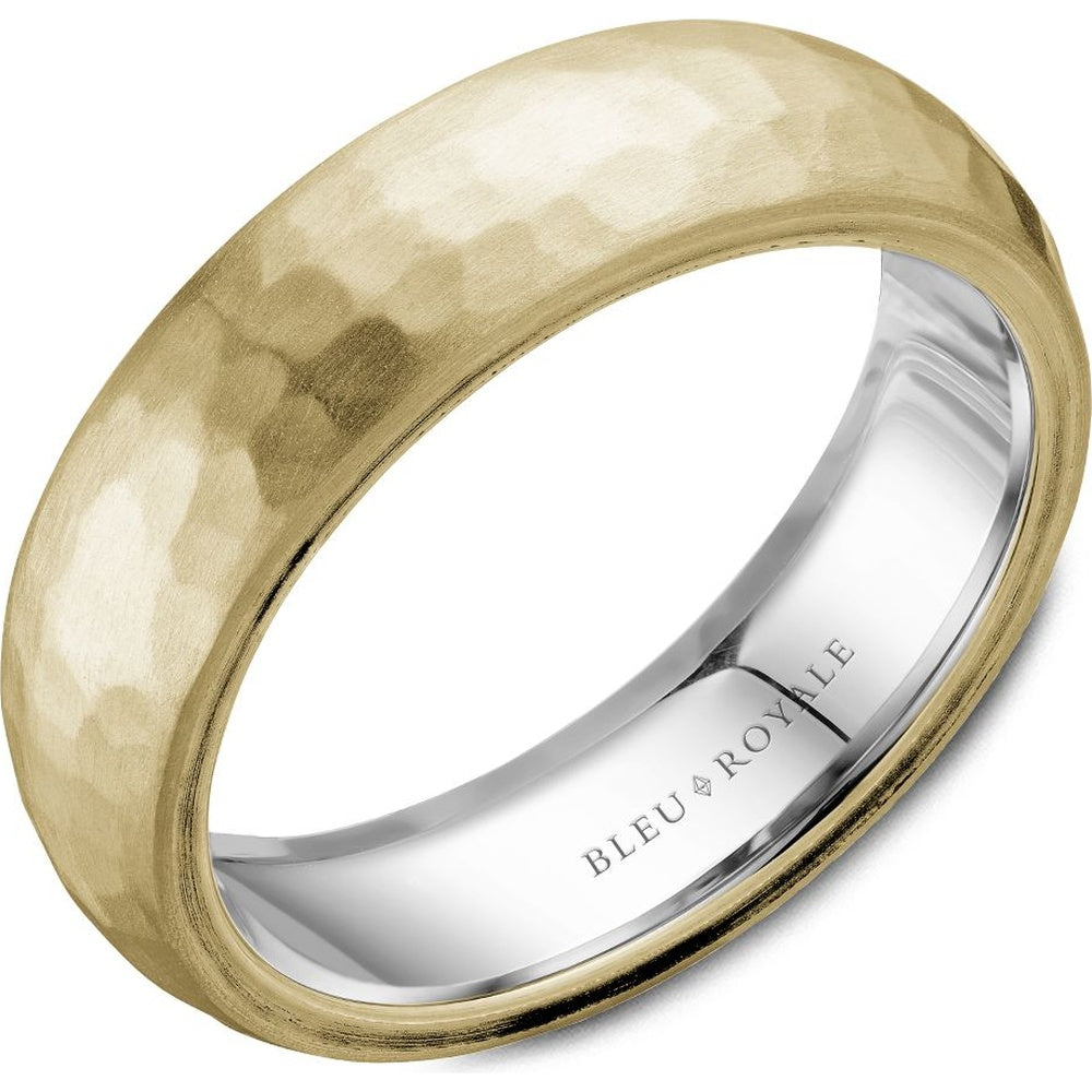 Bleu Royale Men's Wedding Band - Legacy 14K Yellow Gold with Frosted Hammered Top and High Polish Edges - 6.5mm Width from the Legacy Collection