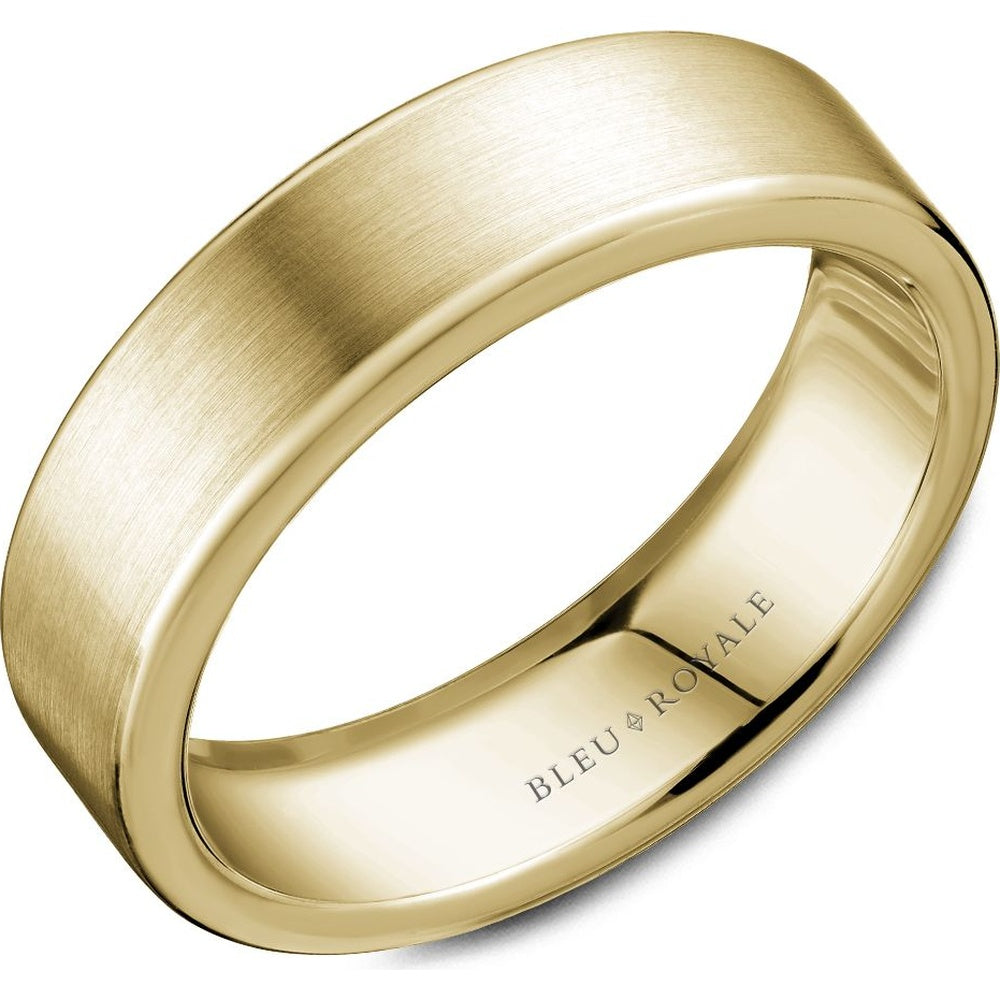 Bleu Royale Men's Wedding Band - Legacy 14K Yellow Gold with Sandpaper Finish and High Polish Edges - 6.5mm Width from the Legacy Collection