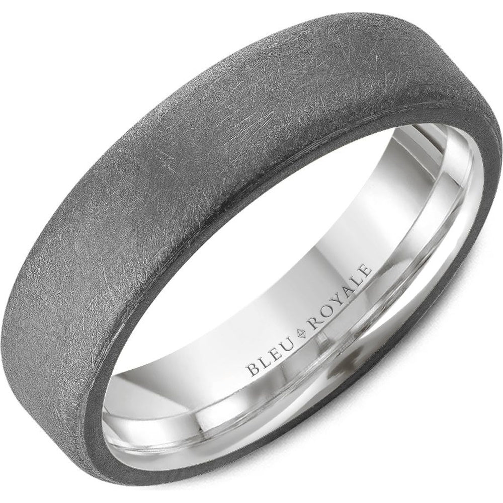 Bleu Royale Men's Wedding Band - Tantalum and 14K White Gold with Diamond Brushed Finish - 6mm Width from the Tantalum & Precious Metal Collection