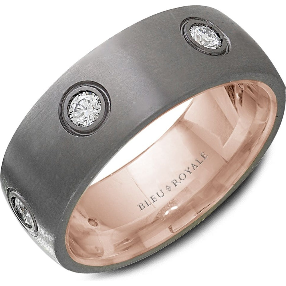 Bleu Royale Men's Wedding Band - Tantalum and 14K Rose Gold with Bezel Set Round Diamonds - 0.6 Carat Total Diamond Weight - 8mm Width from the Tantalum & Precious Metal Collection