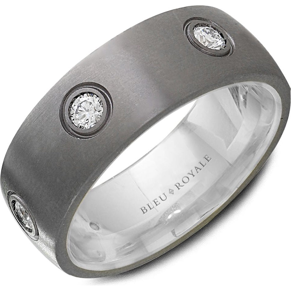 Bleu Royale Men's Wedding Band - Two-Tone in 14K White Gold and Tantalum with Bezel-Set Round Diamonds - 0.6 Carat Total Diamond Weight - 8mm Width from the Tantalum & Precious Metal Collection