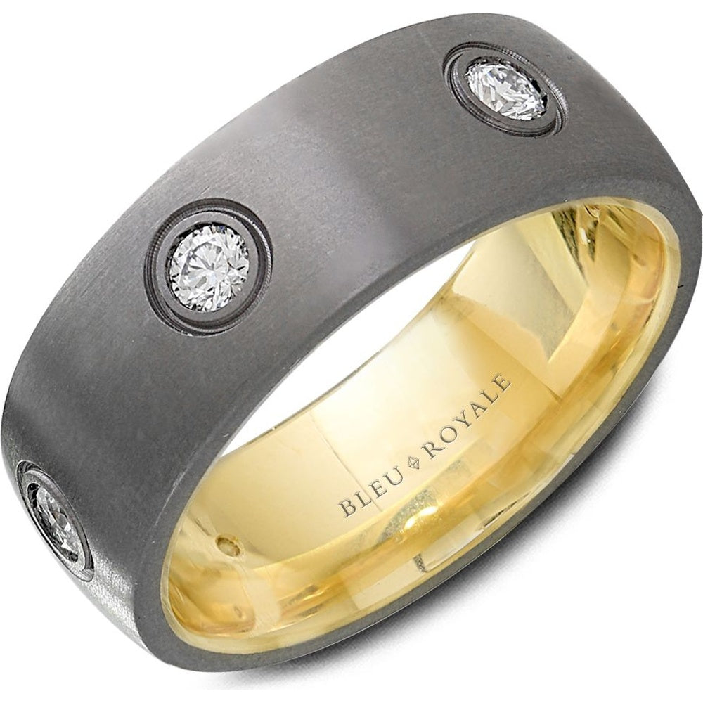 Bleu Royale Men's Wedding Band - Two-Tone in 14K Yellow Gold and Tantalum with Bezel-Set Round Diamonds - 0.6 Carat Total Diamond Weight - 8mm Width from the Tantalum & Precious Metal Collection