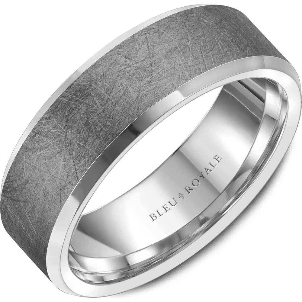 Bleu Royale Men's Wedding Band - Two-Tone in 14K White Gold and Tantalum with Diamond Brushed Center and High Polish Sides - 7.5mm Width from the Tantalum & Precious Metal Collection