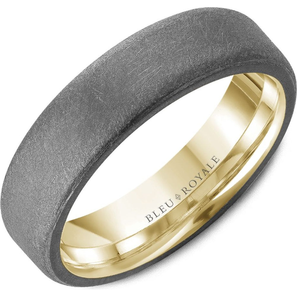Bleu Royale Men's Wedding Band - Two-Tone in 14K Yellow Gold and Tantalum with Diamond Brushed Finish - 6mm Width from the Tantalum & Precious Metal Collection