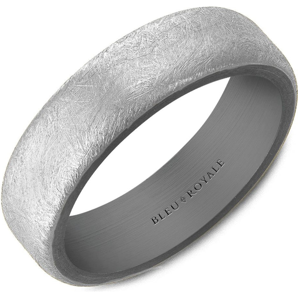 Bleu Royale Men's Wedding Band - Two-Tone in 14K White Gold and Tantalum with Diamond Brushed Finish - 6mm Width from the Tantalum & Precious Metal Collection