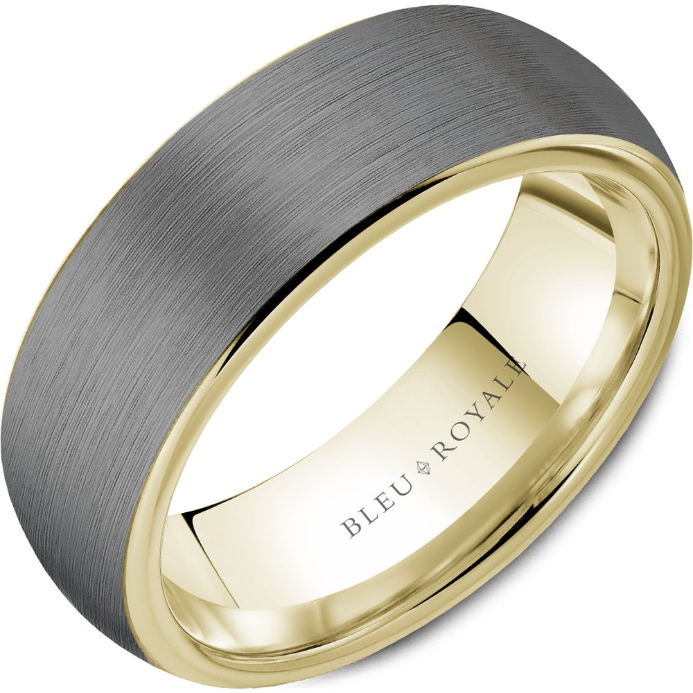 Bleu Royale Men's Wedding Band - Two-Tone in 14K Yellow Gold and Tantalum with Sandpaper Center and High Polish Edges - 8mm Width from the Tantalum & Precious Metal Collection
