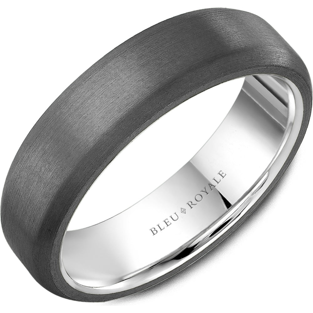 Bleu Royale Men's Wedding Band - Two-Tone in 14K White Gold and Tantalum with Sandpaper Finish - 6mm Width from the Tantalum & Precious Metal Collection