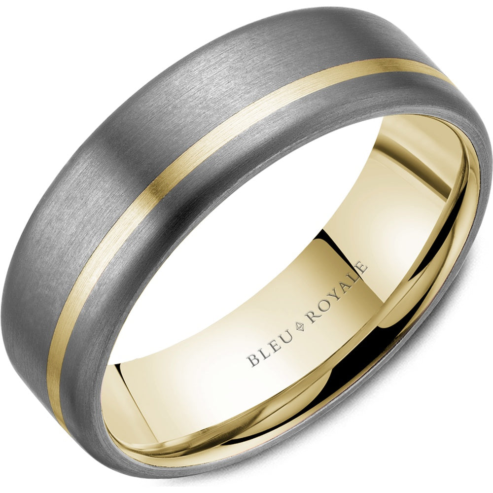 Bleu Royale Men's Wedding Band - Two-Tone in 14K Yellow Gold and Tantalum with Sandpaper Finish - 7mm Width from the Tantalum & Precious Metal Collection