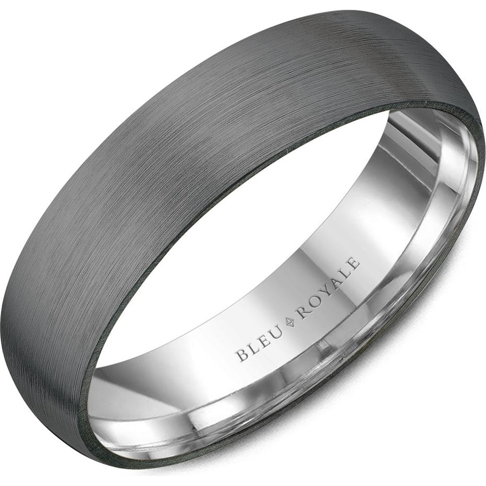 Bleu Royale Men's Wedding Band - Two-Tone in 14K White Gold and Tantalum with Sandpaper Finish and High Polish Interior - 6mm Width from the Tantalum & Precious Metal Collection