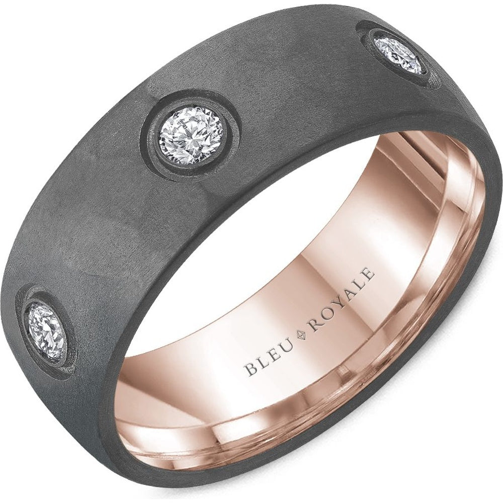 Bleu Royale Men's Wedding Band - Two-Tone in 14K Rose Gold and Tantalum with Bezel Set Round Diamonds - 0.6 Carat Total Diamond Weight - 8mm Width from the Tantalum & Precious Metal Collection