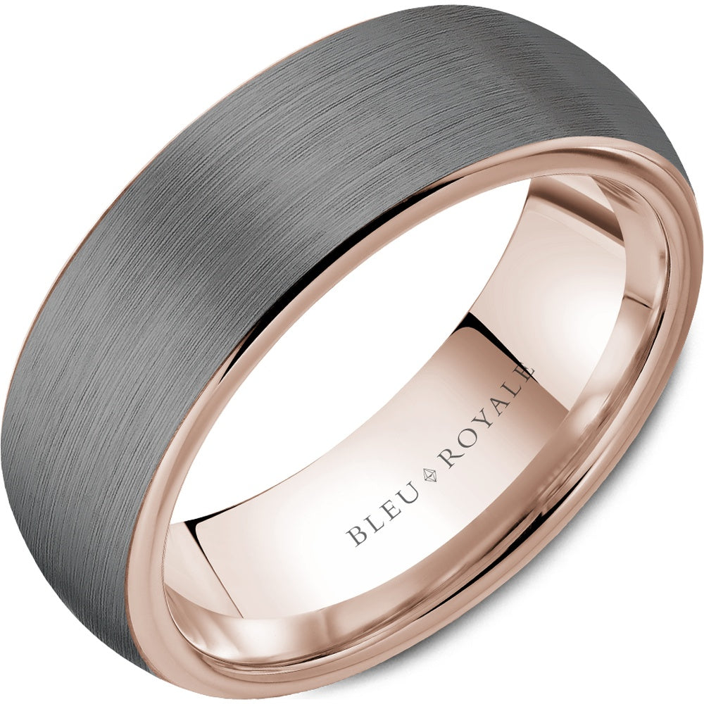Bleu Royale Men's Wedding Band - Two-Tone in 14K Rose Gold and Tantalum with Sandpaper Center and High Polish Edges - 8mm Width from the Tantalum & Precious Metal Collection