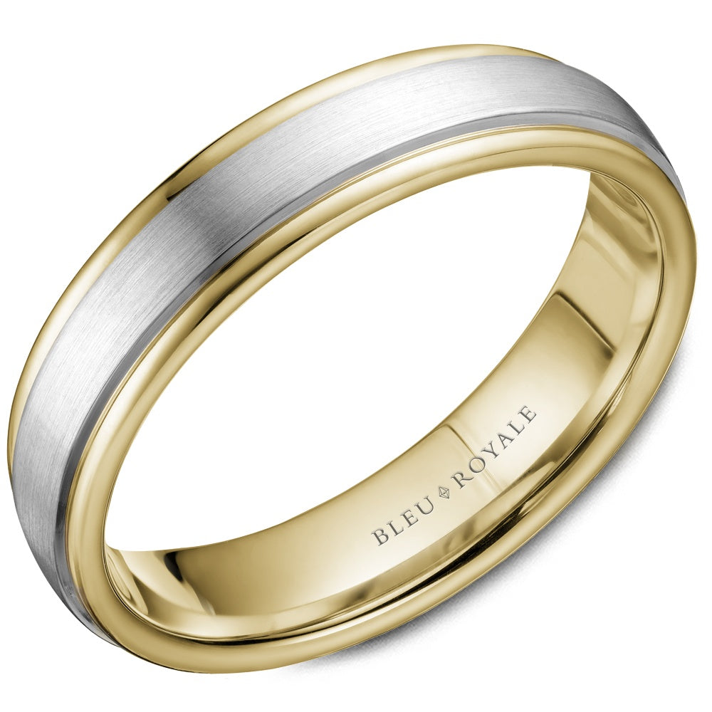 Bleu Royale Men's Wedding Band - Two-Tone in 14K Yellow and White Gold with Sandpaper Center and High Polish Edges - 5.5mm Width from the Legacy Collection