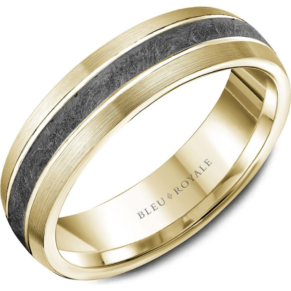 Bleu Royale Men's Wedding Band - Two-Tone in 14K Yellow Gold and Tantalum with Diamond-Brushed Center and Sandpaper Edges - 6mm Width from the Tantalum & Precious Metal Collection
