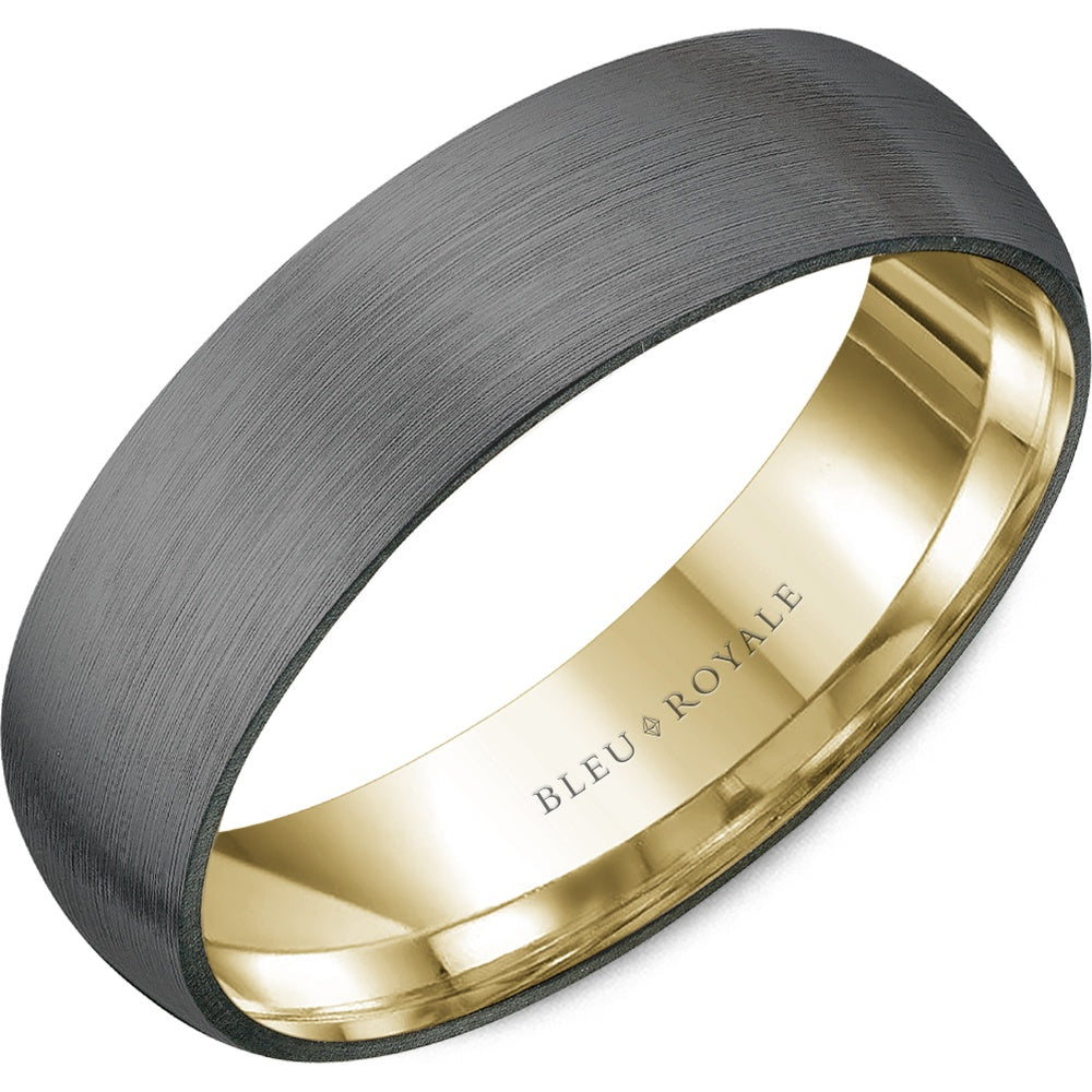 Bleu Royale Men's Wedding Band - Two-Tone in 14K Yellow Gold and Tantalum with Sandpaper Finish - 6mm Width from the Tantalum & Precious Metal Collection
