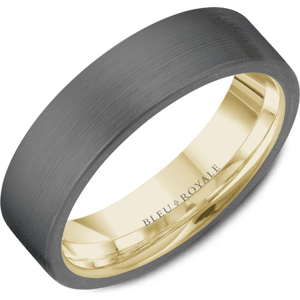 Bleu Royale Men's Wedding Band - Two-Tone in 14K Yellow Gold and Tantalum with Sandpaper Finish - 6mm Width from the Tantalum & Precious Metal Collection