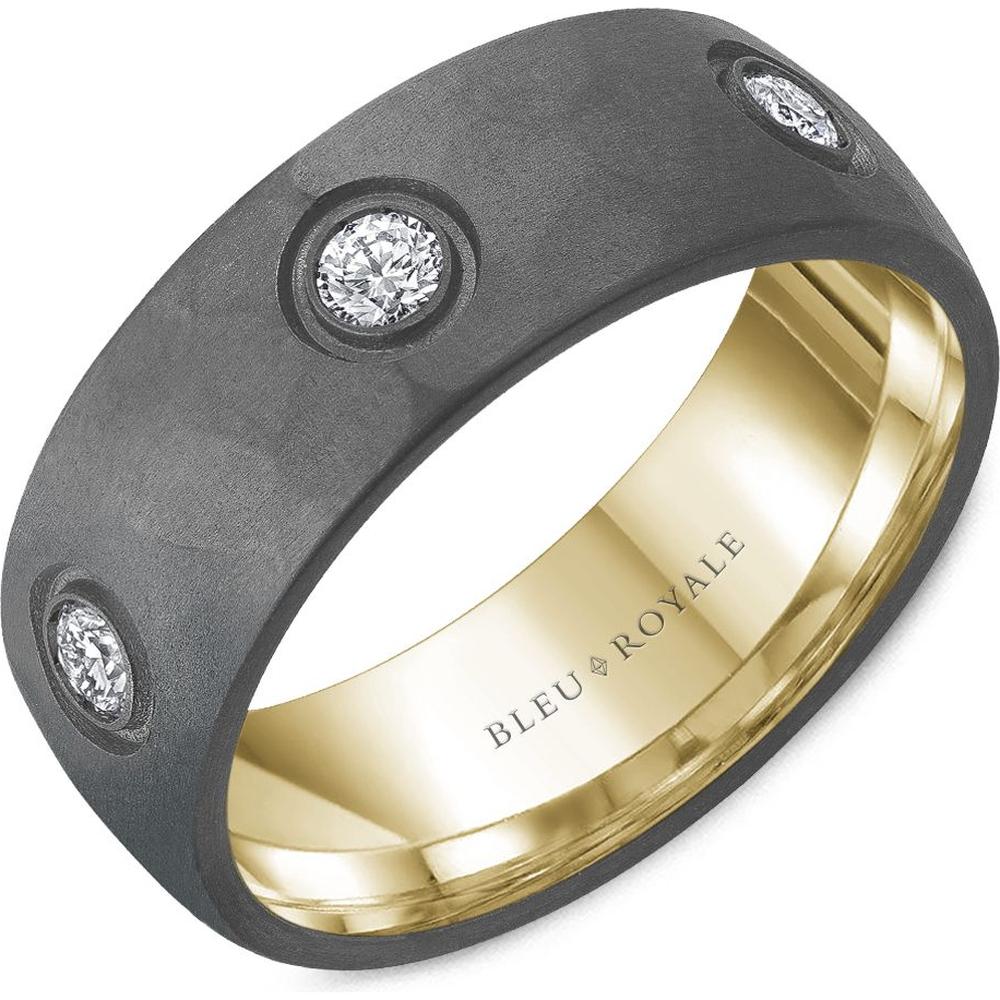 Bleu Royale Men's Wedding Band - Two-Tone in 14K Yellow Gold and Frosted Tantalum with Bezel Set Round Diamonds - 0.60 Carat Total Diamond Weight - 8mm Width from the Tantalum & Precious Metal Collection