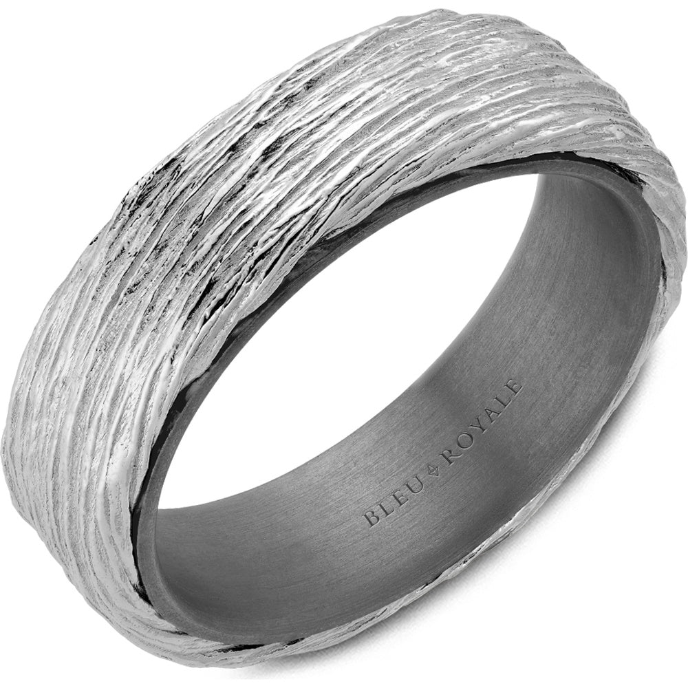 Bleu Royale Men's Wedding Band - Wire Pattern in 14K White Gold and Tantalum - 6mm Width from the Tantalum & Precious Metal Collection