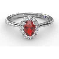 Blooming Halo Oval Ruby and Diamond Ring by Fana - 0.85 Carat Total Gemstone Weight
