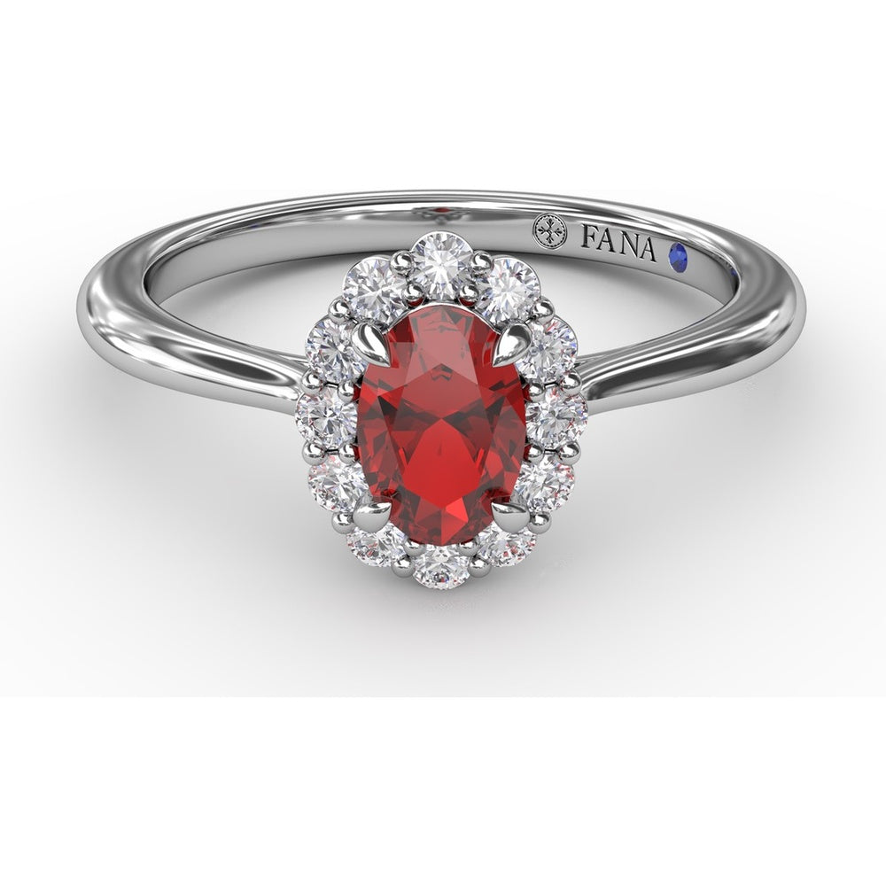 Blooming Halo Oval Ruby and Diamond Ring by Fana - 0.85 Carat Total Gemstone Weight