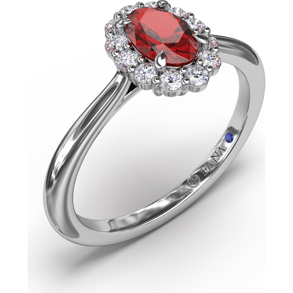Blooming Halo Oval Ruby and Diamond Ring by Fana - 0.85 Carat Total Gemstone Weight