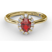 Blooming Halo Oval Ruby and Diamond Ring by Fana - 0.85 Carat Total Gemstone Weight