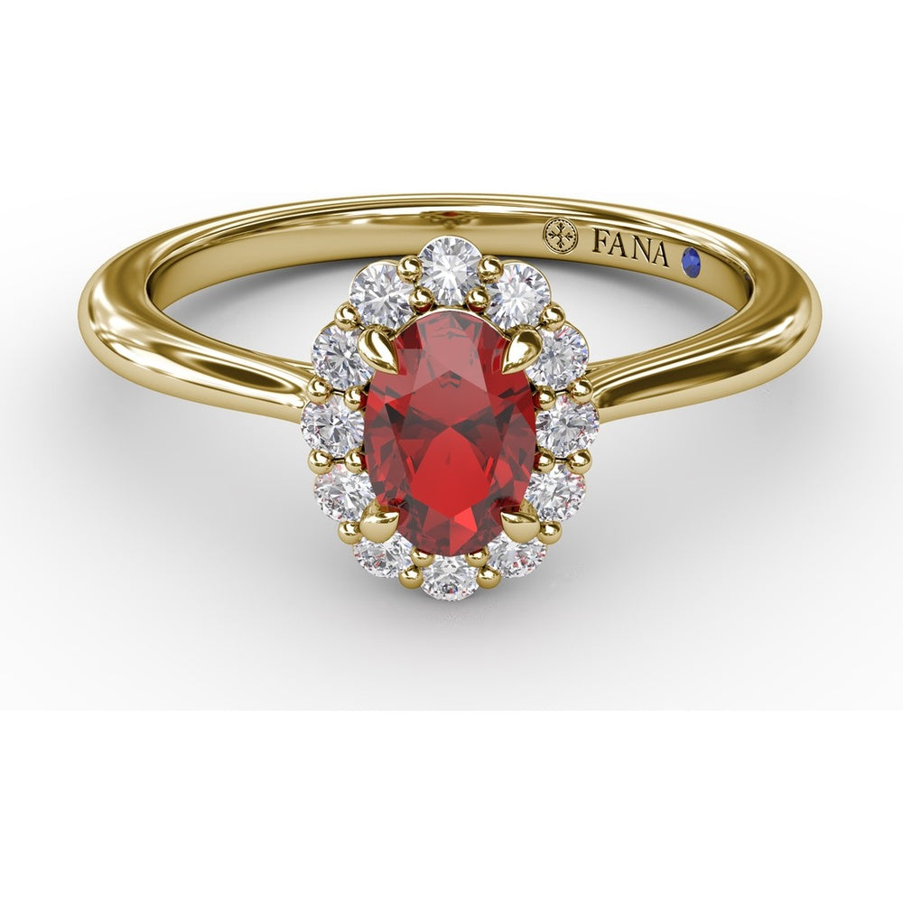 Blooming Halo Oval Ruby and Diamond Ring by Fana - 0.85 Carat Total Gemstone Weight