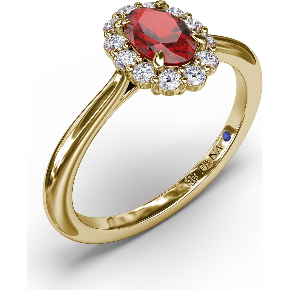 Blooming Halo Oval Ruby and Diamond Ring by Fana - 0.85 Carat Total Gemstone Weight