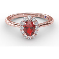 Blooming Halo Oval Ruby and Diamond Ring by Fana - 0.85 Carat Total Gemstone Weight