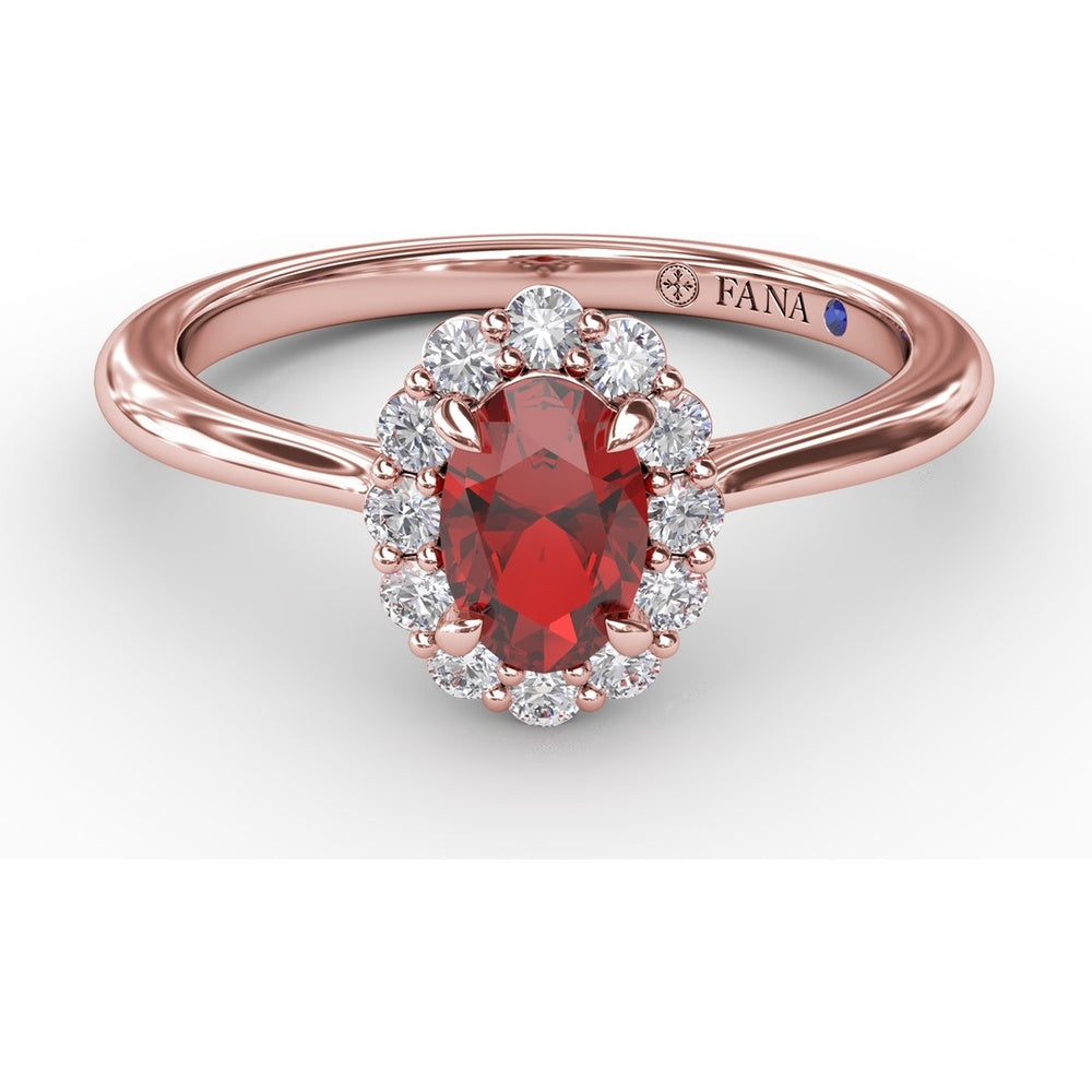 Blooming Halo Oval Ruby and Diamond Ring by Fana - 0.85 Carat Total Gemstone Weight