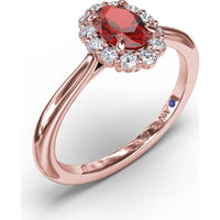 Blooming Halo Oval Ruby and Diamond Ring by Fana - 0.85 Carat Total Gemstone Weight