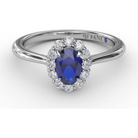 Blooming Halo Ring with Oval Sapphire and Round Diamonds by Fana - 0.85 Carat Total Gemstone Weight