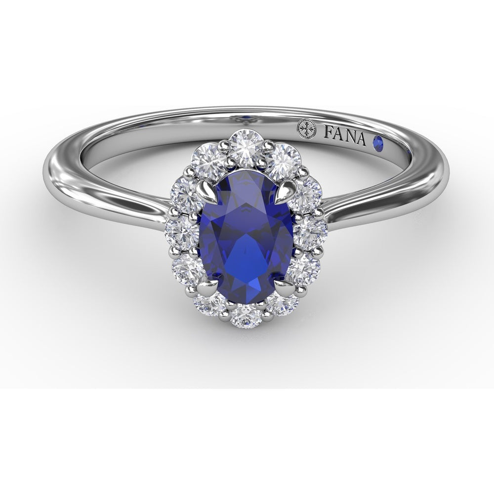 Blooming Halo Ring with Oval Sapphire and Round Diamonds by Fana - 0.85 Carat Total Gemstone Weight