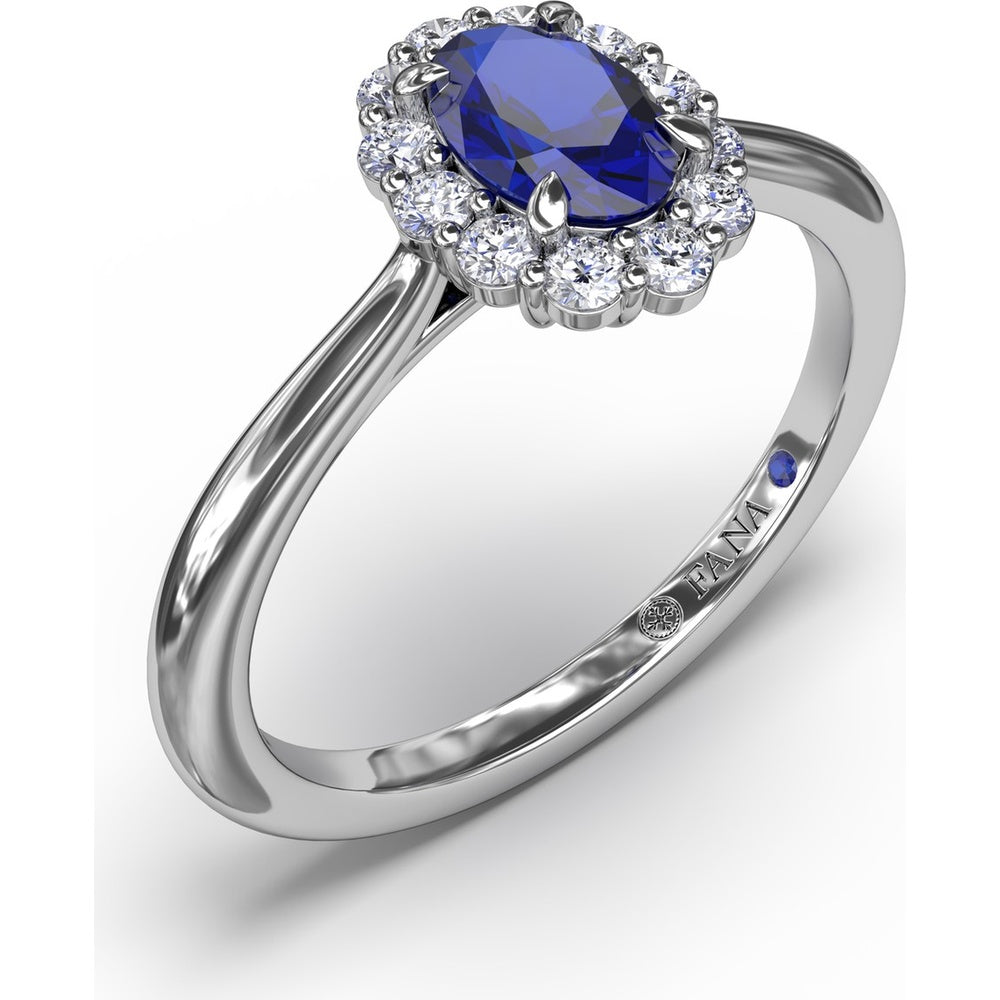 Blooming Halo Ring with Oval Sapphire and Round Diamonds by Fana - 0.85 Carat Total Gemstone Weight