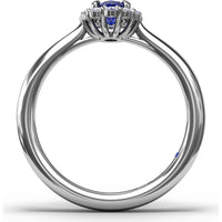 Blooming Halo Ring with Oval Sapphire and Round Diamonds by Fana - 0.85 Carat Total Gemstone Weight